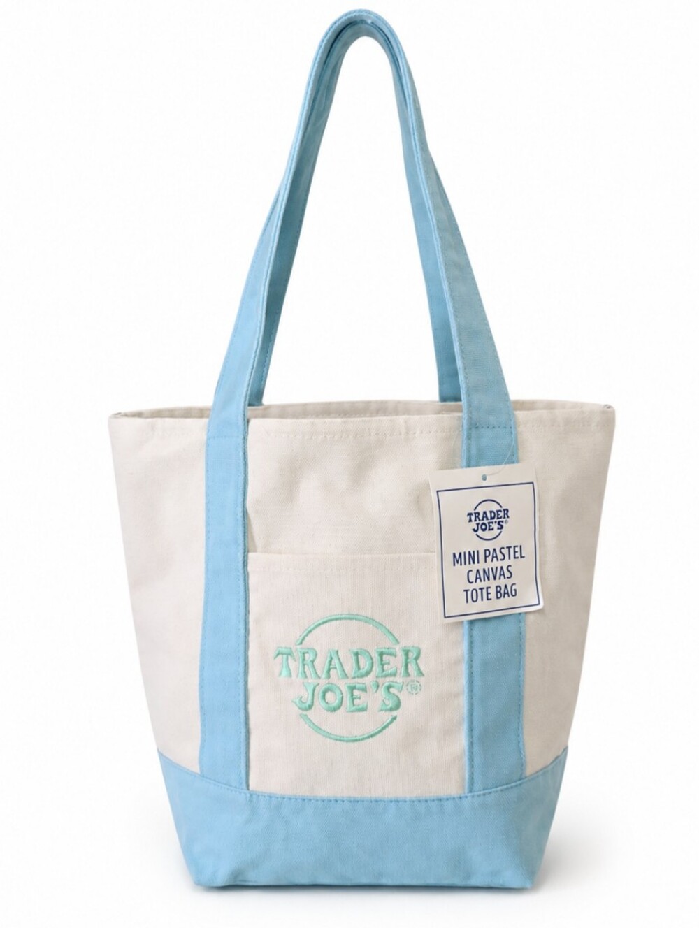 Trader Joe’s Mini Pastel Blue Canvas Tote Bag Reusable Grocery Shopper NWT